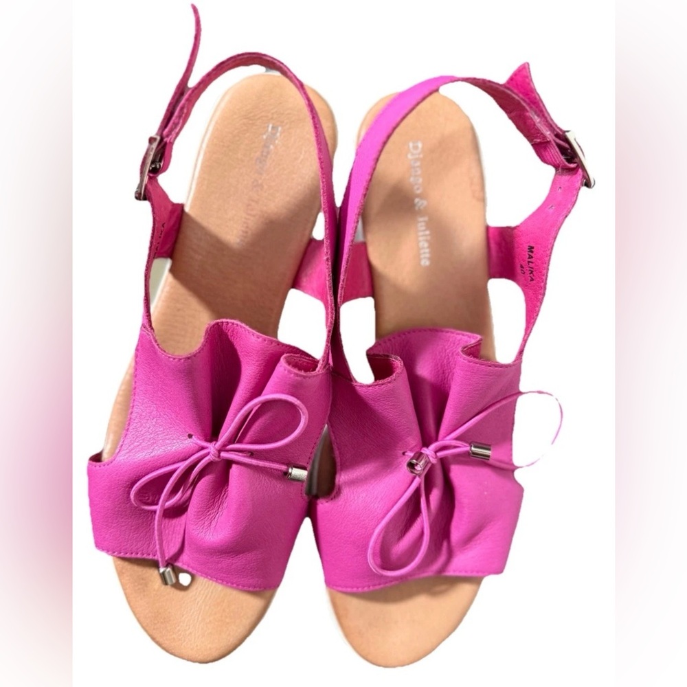 Hot Pink Comfort Leather Bow Sandals Slingback Womens Size 9 Balletcore Y2K